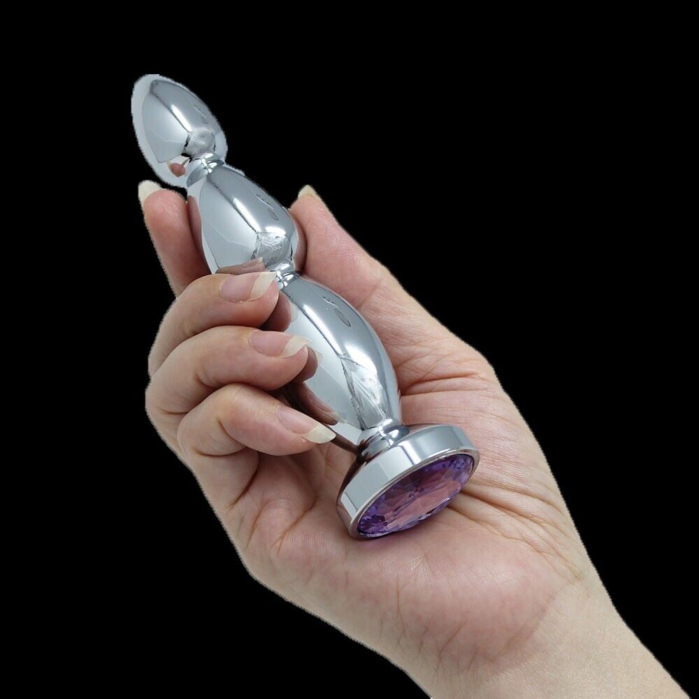 Bumpy Metal Steel Anal Beads Butt Plug with Gem Anal Play Sex Toys