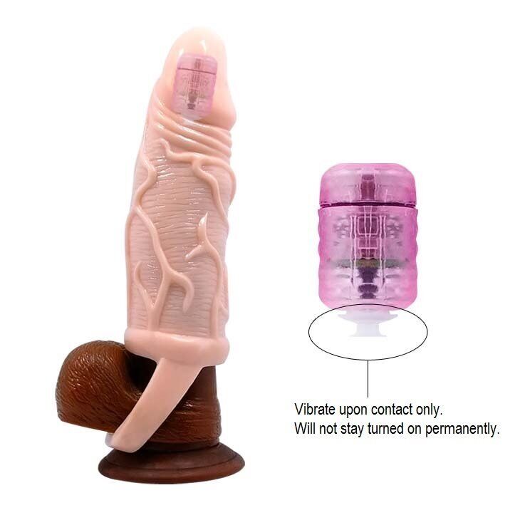 Vibrating Realistic Veined Penis Extension Extender Cock Sleeve Sheath Enhancer