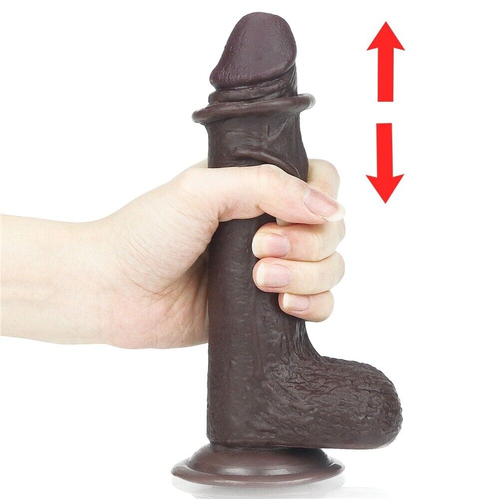 7" Black Bendable Realistic Soft Sliding Skin G-spot Anal Dildo Dong Suction Cup