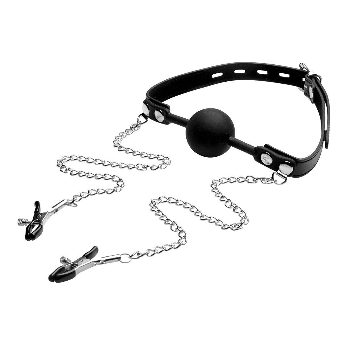 Lockable Silicone Mouth Ball Gag with Nipple Clamps Bondage Sex Toys for Couples