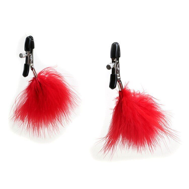 Adjustable Red Feathered Feather Nipple Clamps SM Bondage Sex Toys for Couples