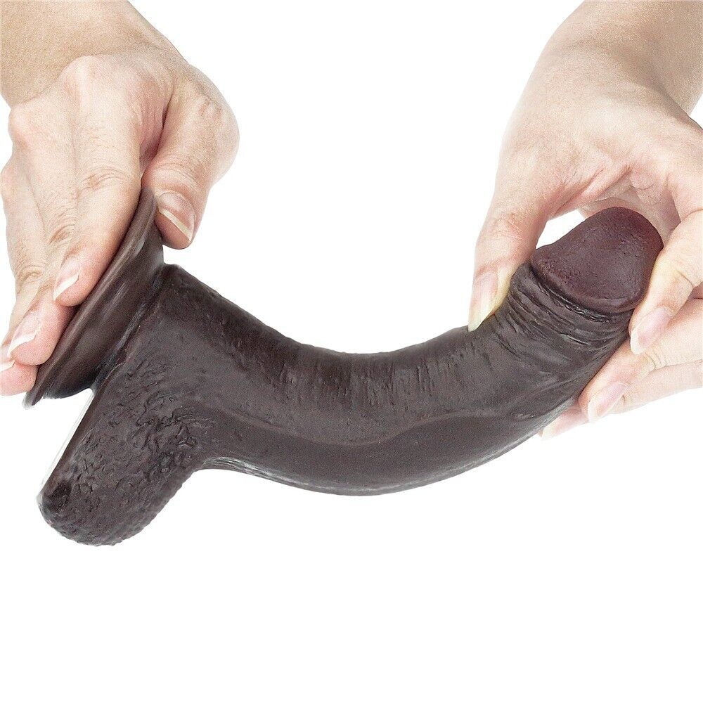 7" Black Bendable Realistic Soft Sliding Skin G-spot Anal Dildo Dong Suction Cup