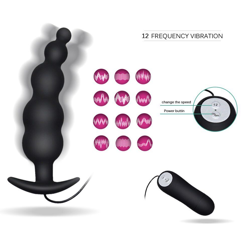 Silicone 12 Speeds Vibrating Beaded Anal Vibe Vibrator Beads Dildo Butt Plug