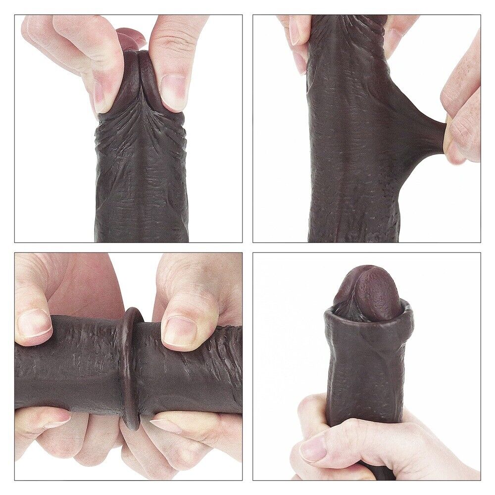 7" Black Bendable Realistic Soft Sliding Skin G-spot Anal Dildo Dong Suction Cup