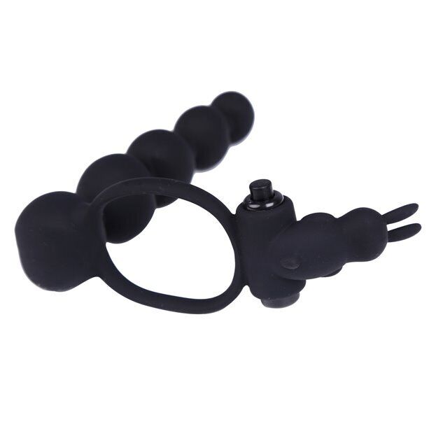 Silicone Vibrating Penis Enhancer Cock Ring with Anal Beads Couple Sex Toys