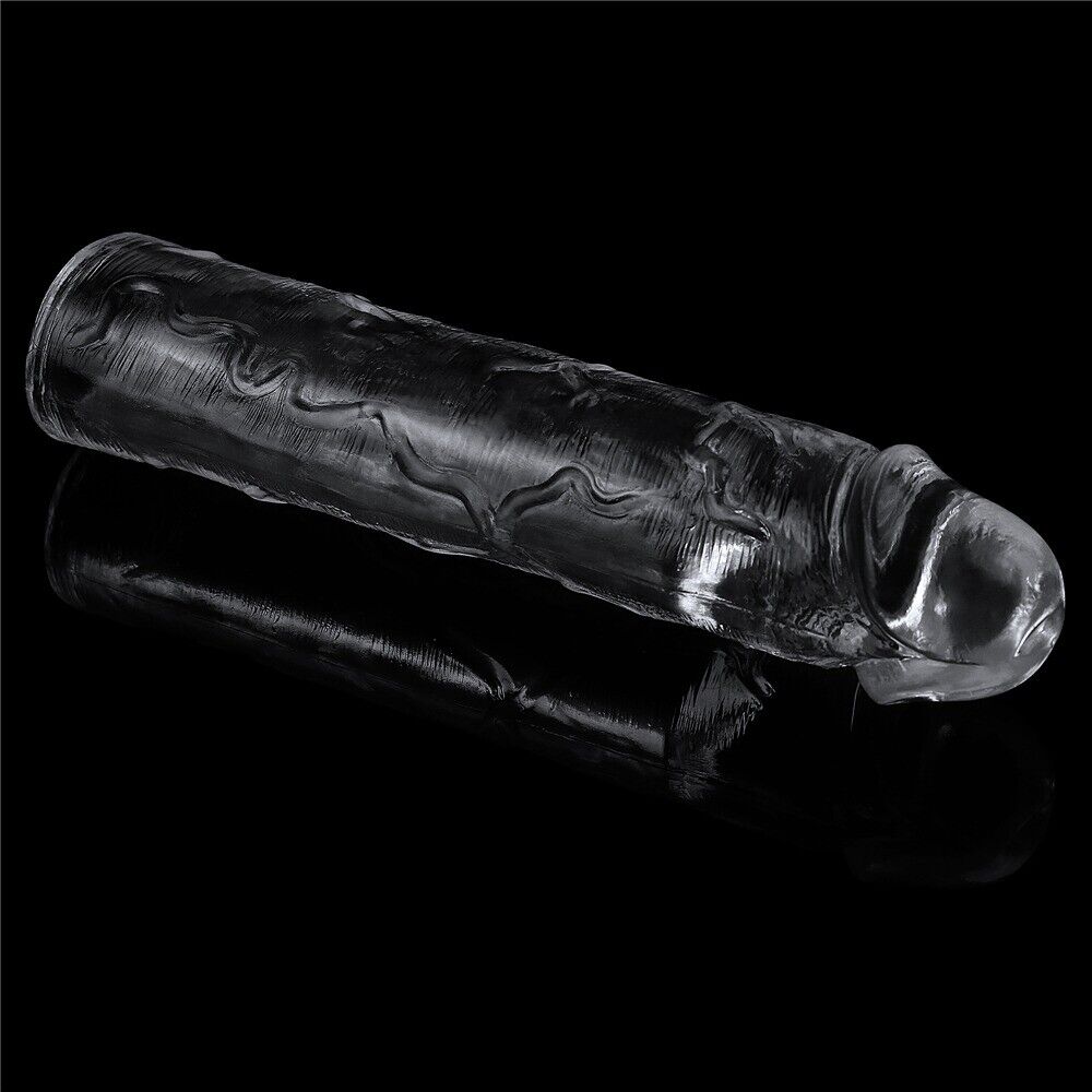 Add 2" Clear Realistic Male Penis Extension Extender Cock Girth Enhancer Sleeve