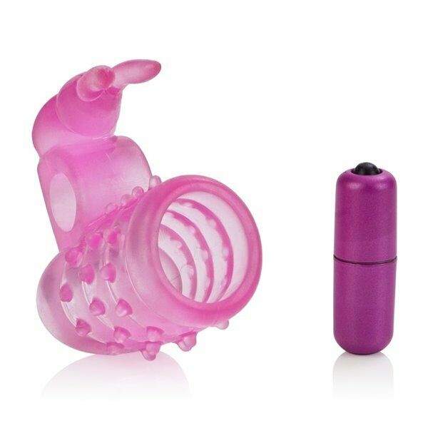 Stretchy Vibrating Bunny Male Penis Girth Enhancer Cock Ring Cage Orgasm Sleeve