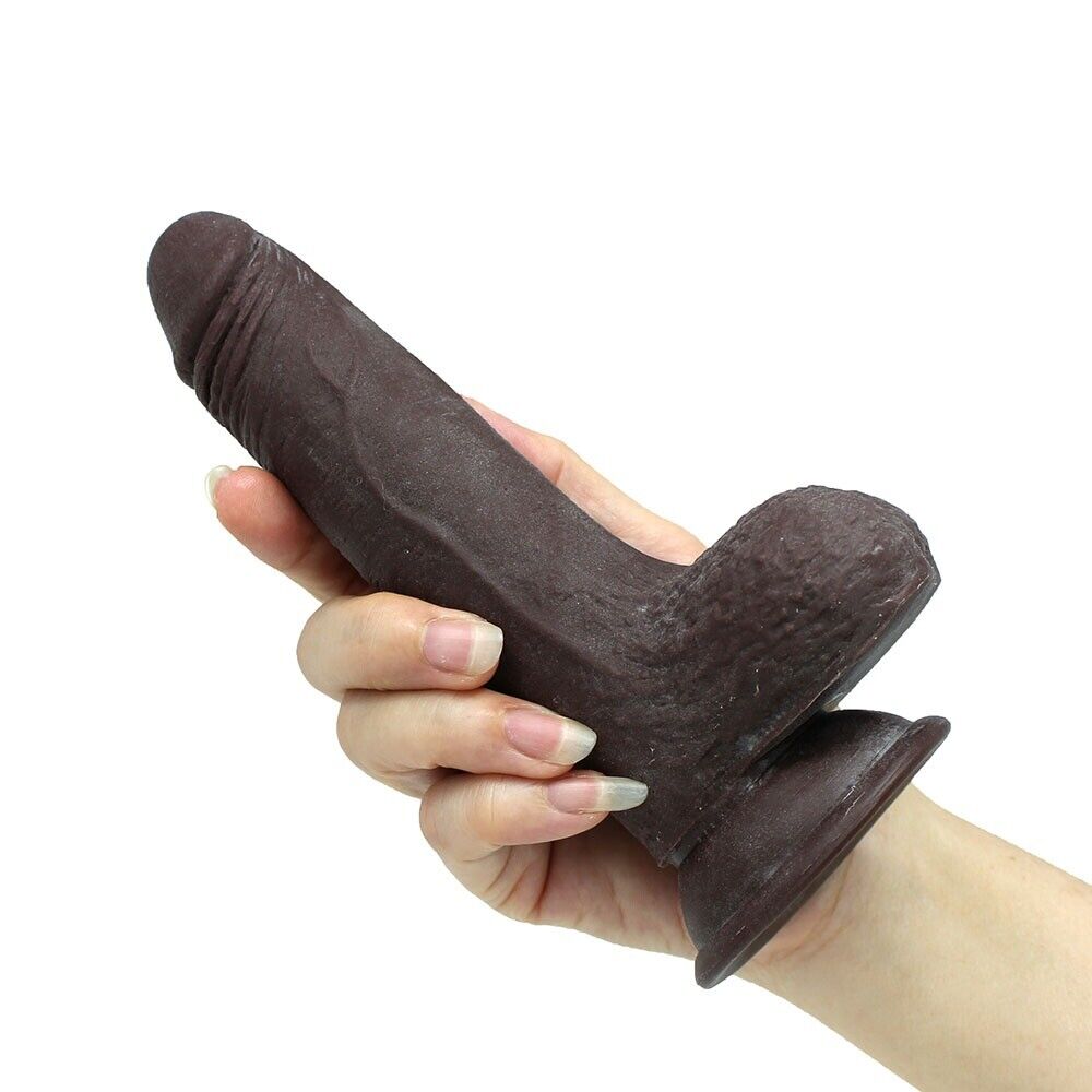 7" Black Bendable Realistic Soft Sliding Skin G-spot Anal Dildo Dong Suction Cup