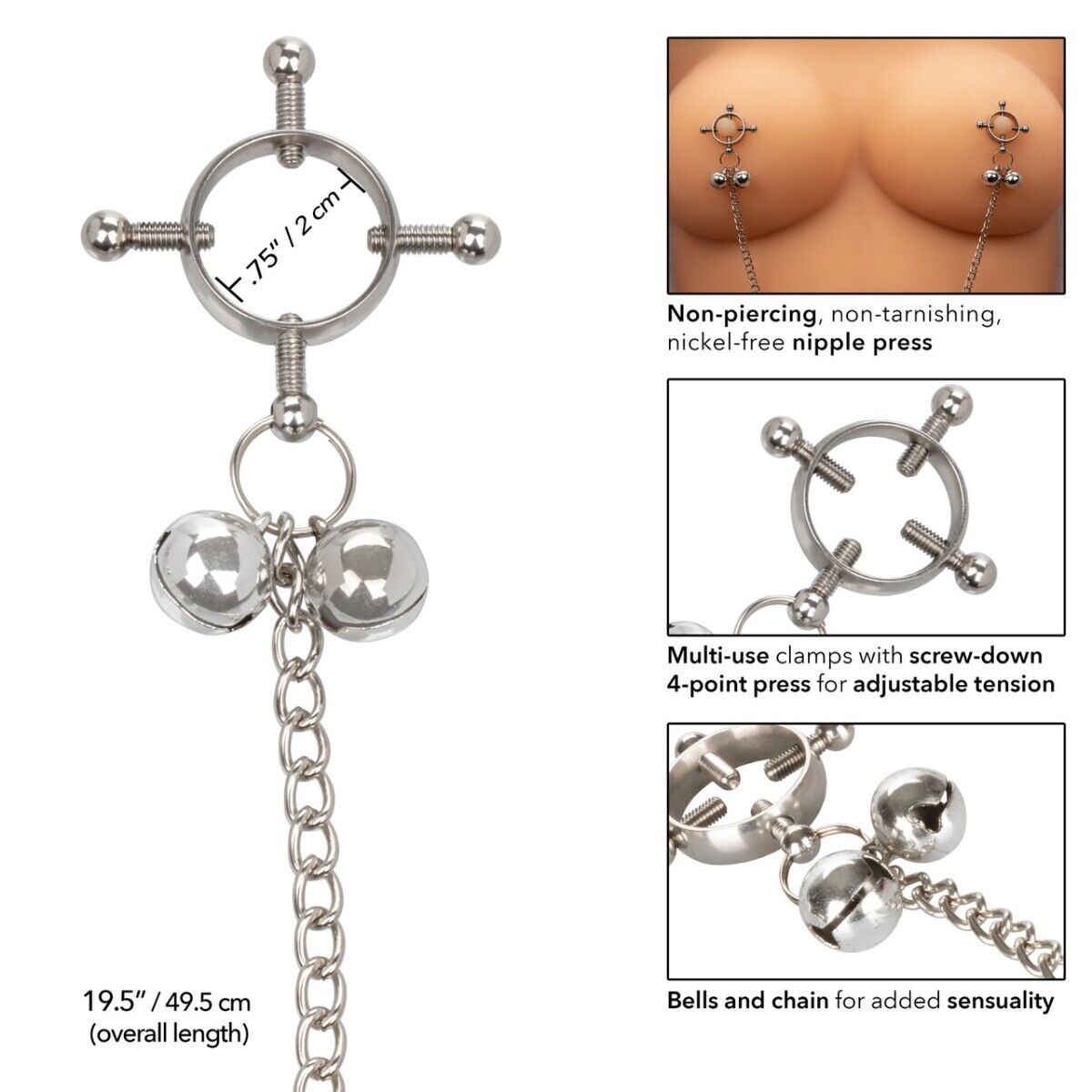 Nipple Grips 4-Point Nipple Press Clamps with Bells SM Bondage Sex Toys