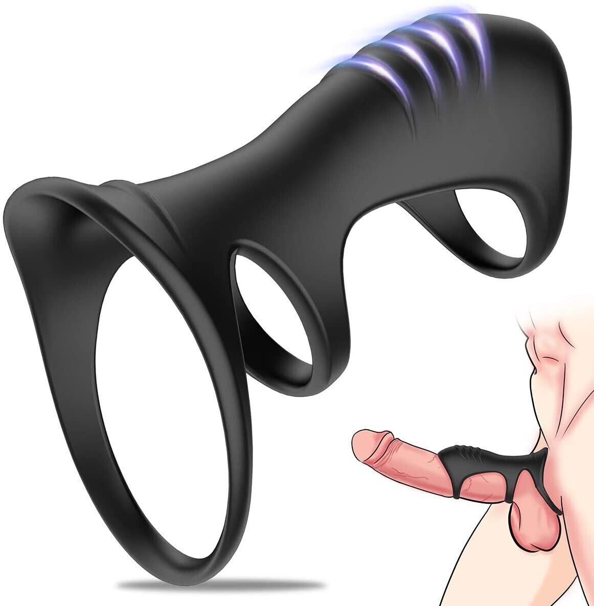 Silicone Penis Cage Extension Sleeve Cock Ring Girth Enhancer Enlarger Sex Toy