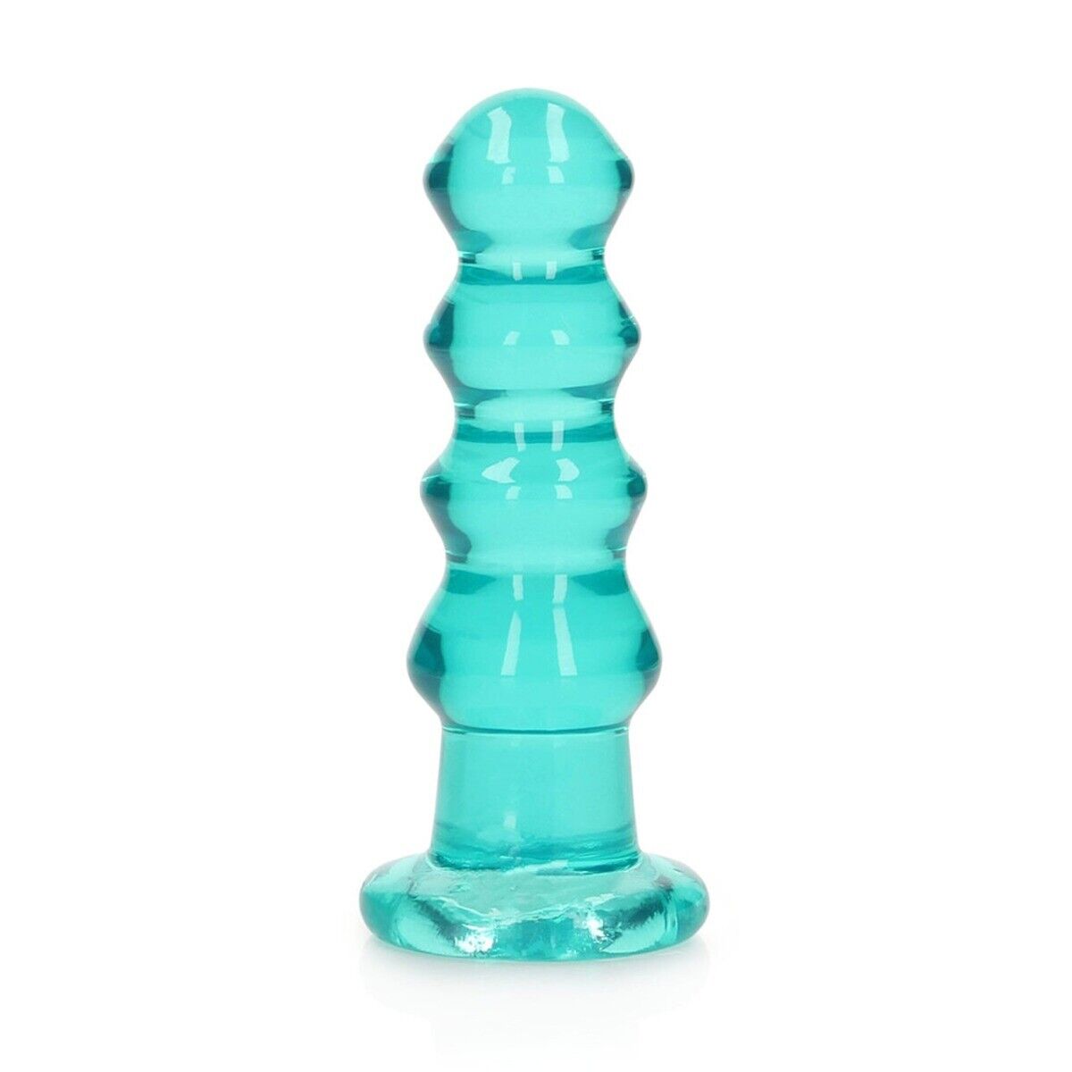 RealRock Crystal Clear Ribbed 5.5" Curvy Dildo Dong Anal Butt Plug Turquoise