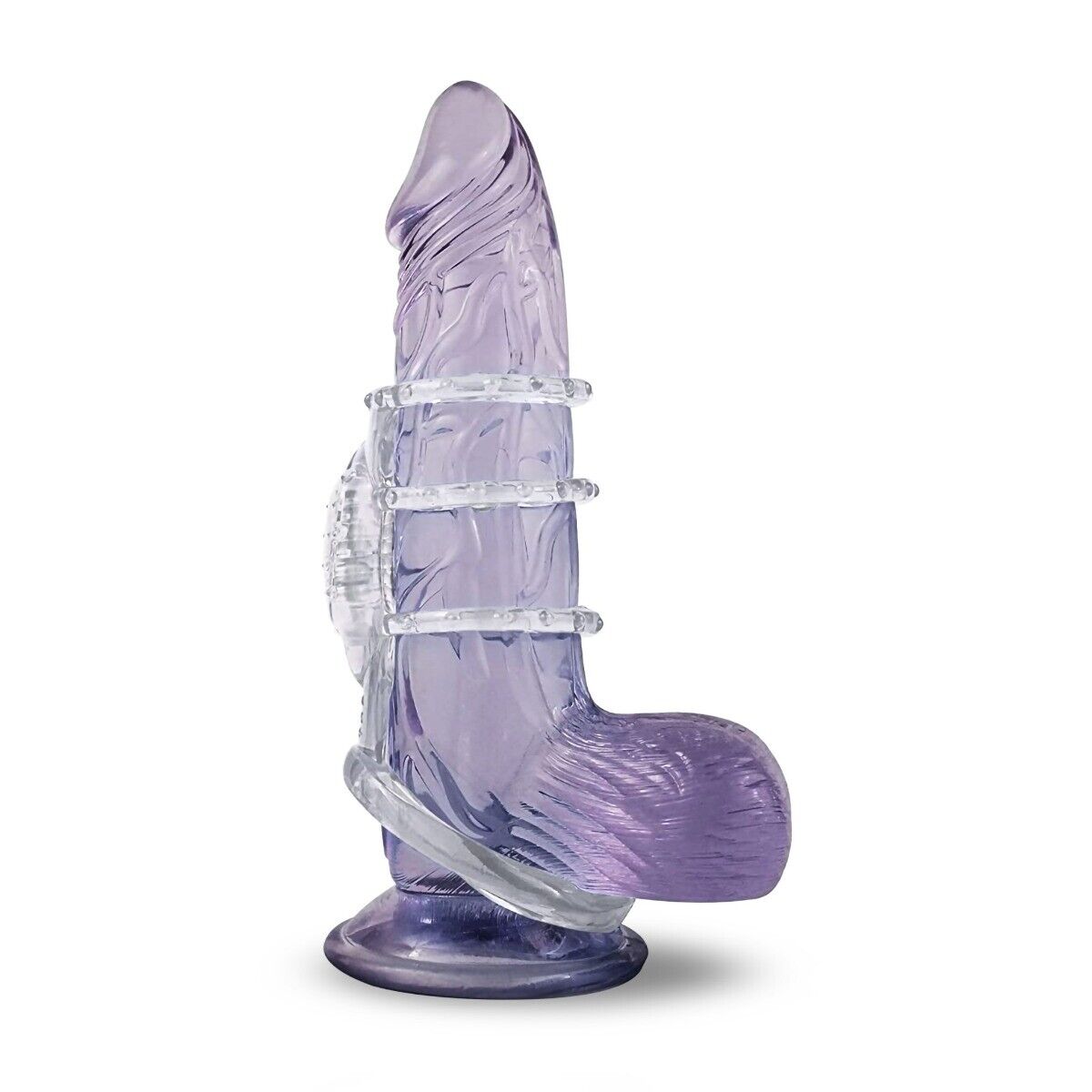 Clear Vibrating Power Cock Cage Penis Ring Sleeve Extension Girth Enhancer