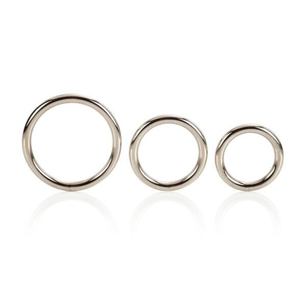 Metal Adornment Silver Penis Enhancer Cock Ring 3 Piece Set Small Medium Large