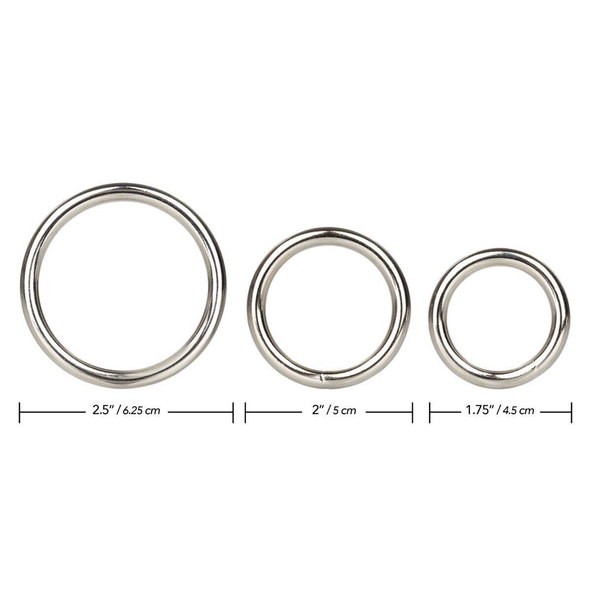 Metal Adornment Silver Penis Enhancer Cock Ring 3 Piece Set Small Medium Large