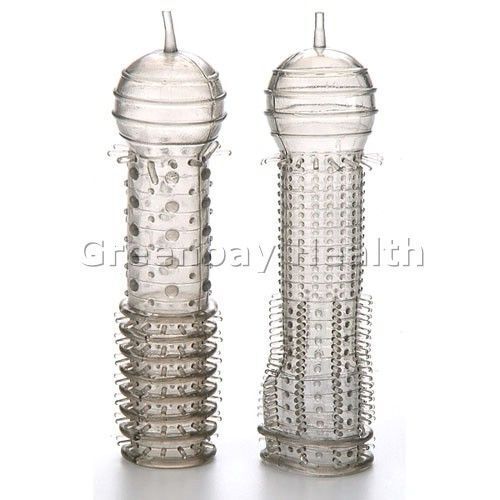 2 Silicone Cock Cage Vibe Penis Sleeve Extension Extender Orgasm Girth Enhancer